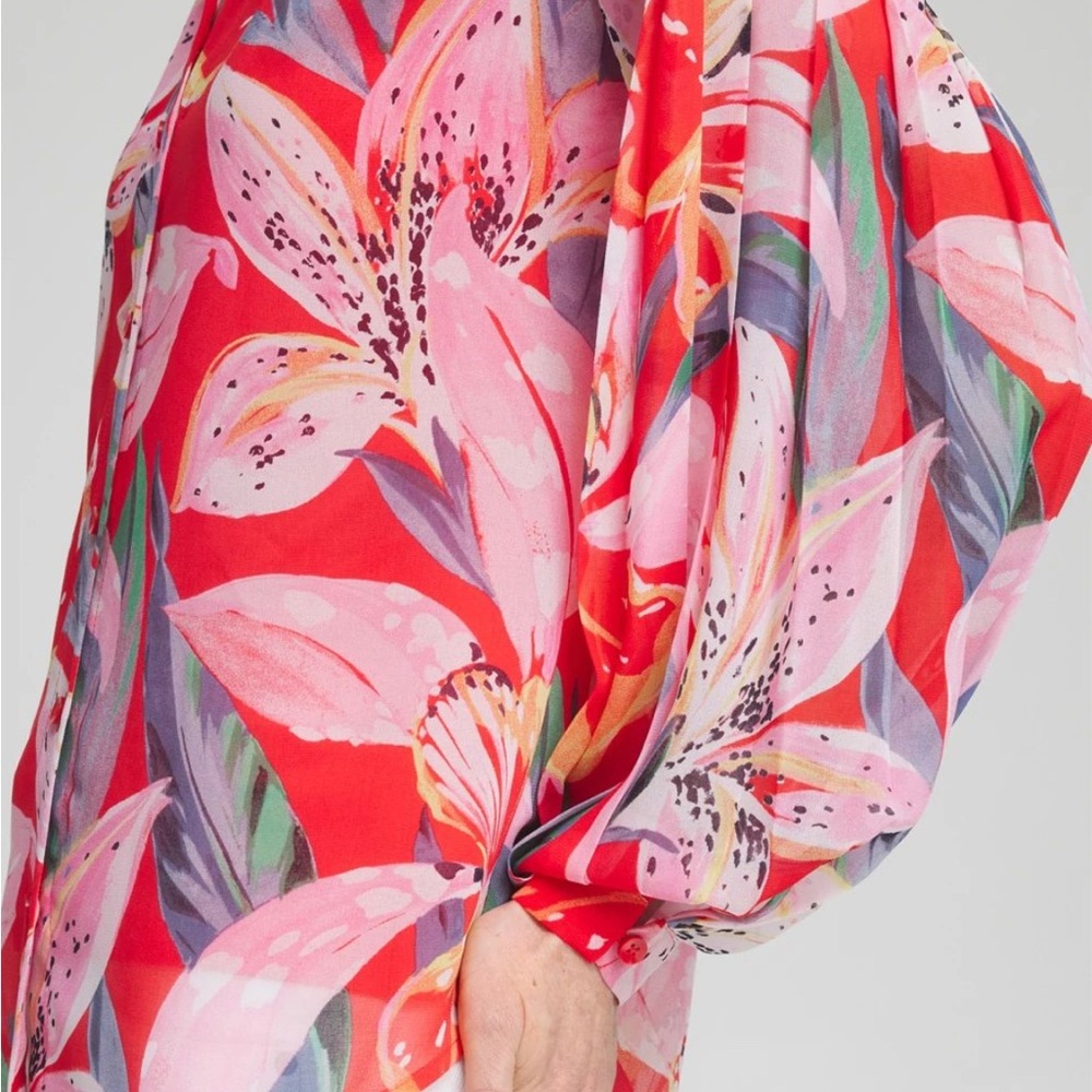 Chico's Floral Pleated Sleeve Blouse NWT - Size 8